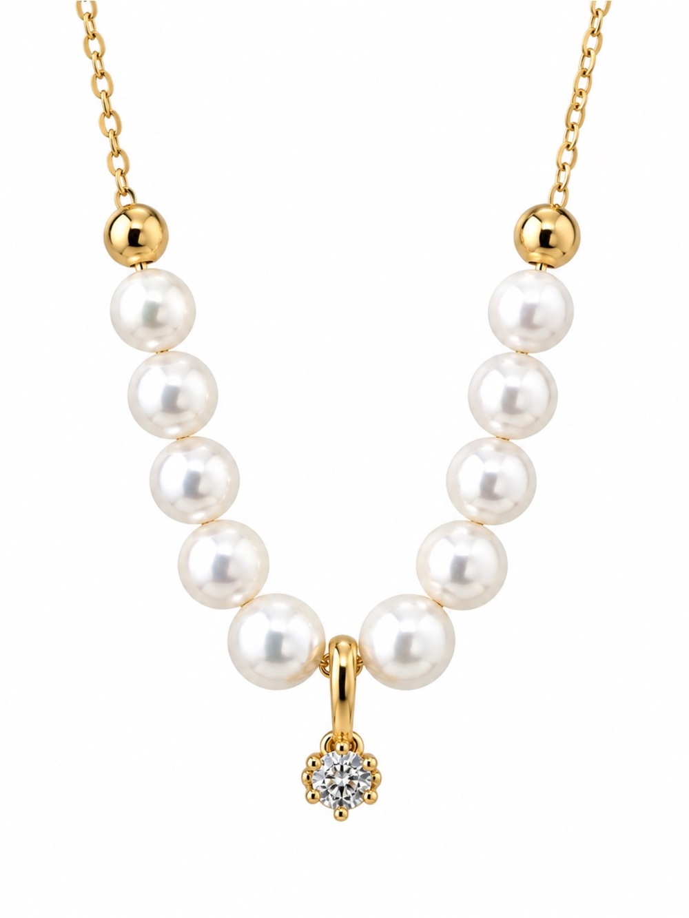 Solid 18K Gold Top Quality Freshwater Pearl & Diamond Solitaire Necklace
